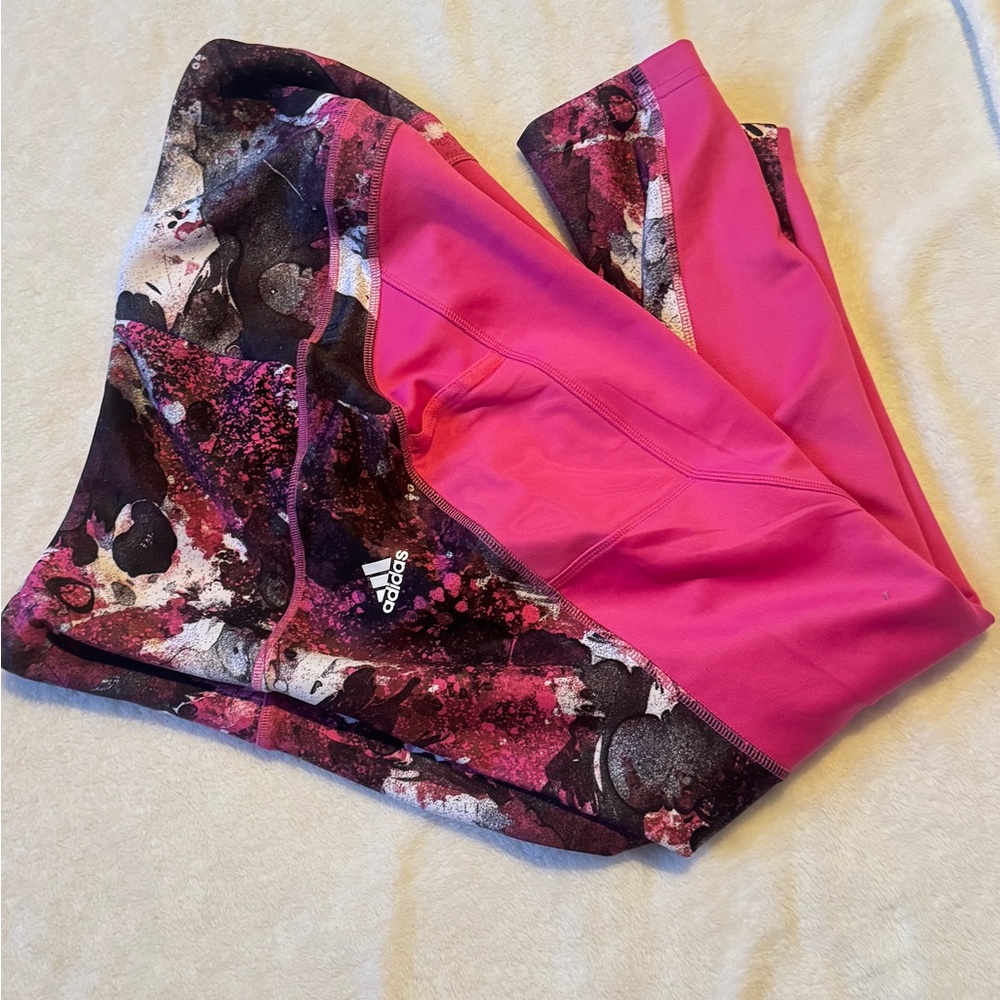 Adidas Pink and Black Track Pants with Asymmetrical Design